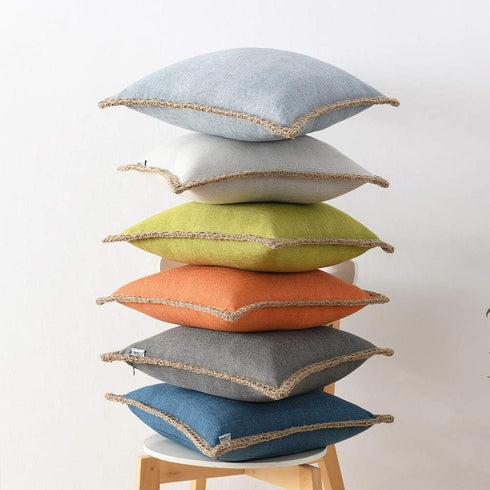 NordECO HOME Set of 2 Throw Pillow Covers, Burlap Linen Trimmed, Decorative Cushion Covers, 20 x 20