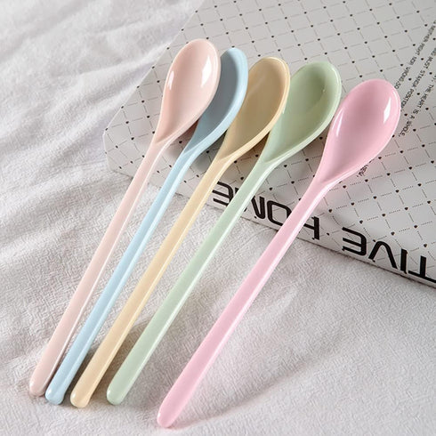 5 Pcs Long Handle Melamine Spoons Colorful Coffee Spoons Cocktail Stirring Spoons Yogurt Mixing Teaspoon for Ice Cream Milk