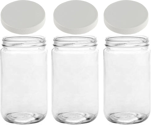 JARMING COLLECTIONS Mason Jars, 32 Oz Glass Extra Wide Mouth Quart Storage Jars with BPA Free Plastic Lids, Set of 3