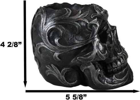 Ebros Gift Tribal Tattoo Floral Skull Pen Holder Figurine 5.75" L Office Desktop Ossuary Skulls Decor Cranium Skeleton Head Stationery Holder As Halloween Macabre Graveyard Spooky Decorative Statue by Ebros Gift