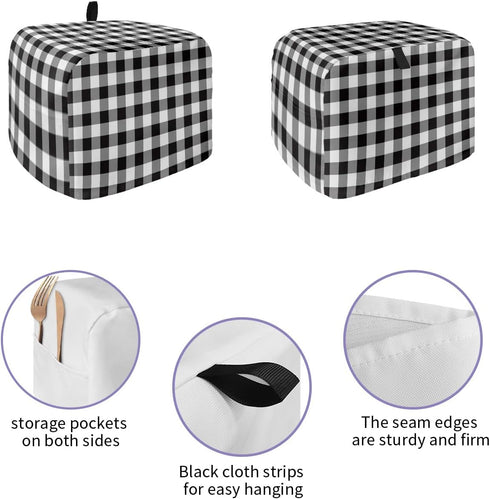 Black and White Checkered Toaster Cover 4 Slice, Large Kitchen Appliance Covers, Farmhouse Buffalo Plaid Toaster Oven Cover with Loop, Bread Machine Cover Polyester Dust Cover Protection