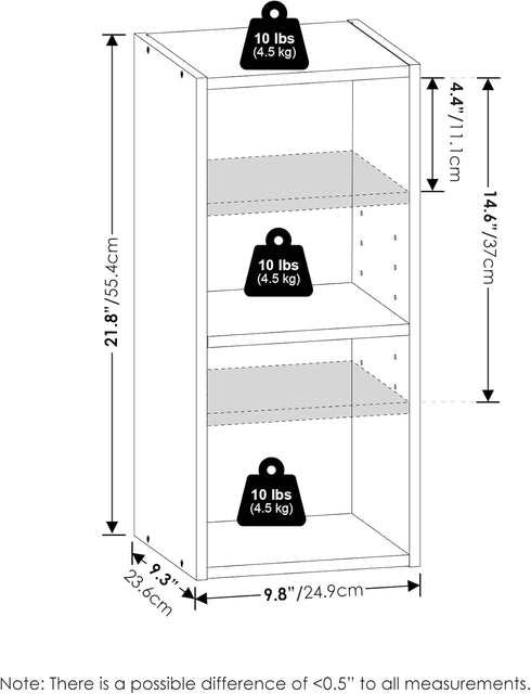 2-Tier 10-in 9.3 9.8 21.2, Furinno Fulda Book Shelf, Narrow Bookshelf, Bookcase with Width Storage Shelf, x x