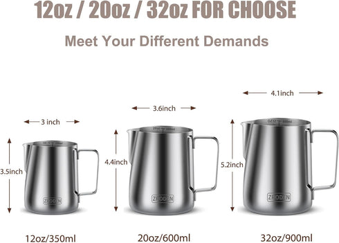 Milk Frothing Pitcher, Thicker Version 20oz Stainless Steel Steaming Pitchers, Barista Tools with Decorating Pen