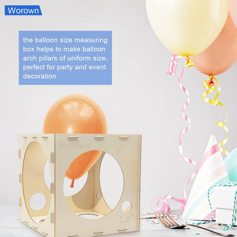 Worown 14 Holes Collapsible Wood Balloon Sizer Box, 1-10 Inch Measurement Tools for Balloon Arches and Decorations