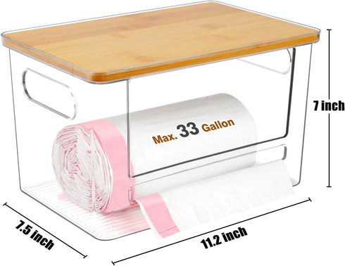 2 Pack, 13/30/33 Trash Bag Dispenser Stackable Acrylic Garbage Bags Dispenser with Bamboo Lid, Extra Large Clear Under