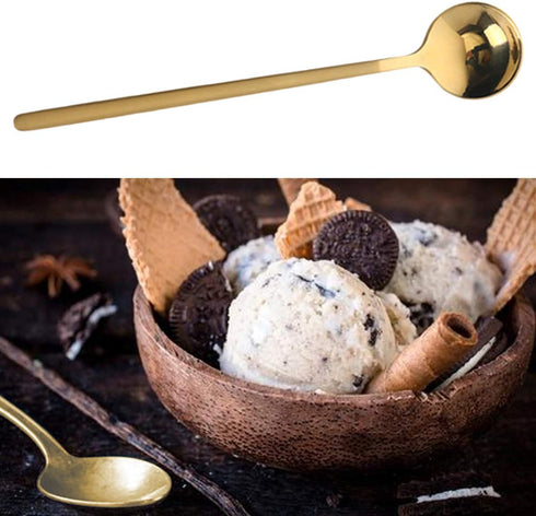 6 Pcs Stainless Steel Coffee Spoons, Round Dessert Spoons, Long Handle Spoons for Hot Chocolate, Ice Tea, Latte