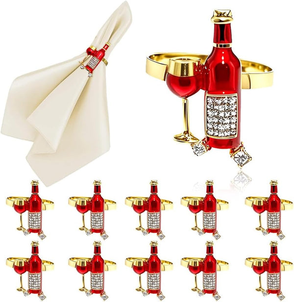 Red Wine Bottle Napkin Rings Set of 12 Sparkly Rhinestone Napkin Ring