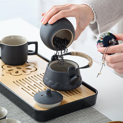 sets, TeaSet, sets sets, LURRIER Gongfu tea Portable Ceramic Asian Tea for adult, Tea Gift Grey leather case, Portable
