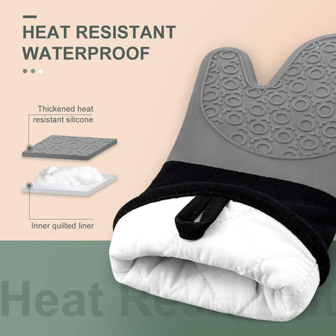 sungwoo Extra Long Silicone Oven Mitts, Heat Resistant Oven Gloves with Quilted Liner Non-Slip Textured Grip Perfect for BBQ, Baking, Cooking and Grilling - 1 Pair 14.6 Inch Grey & Black by sungwoo