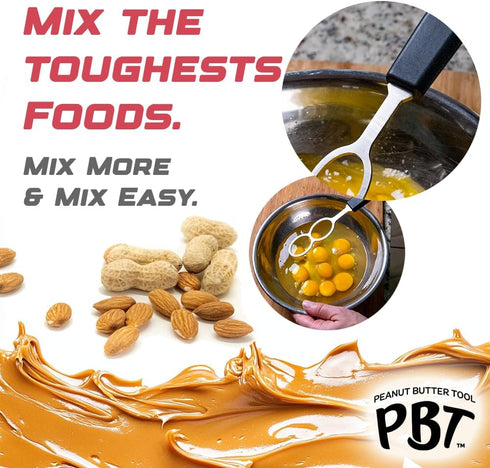 PBT - Peanut Butter Mixer, Stainless Steel Stirring Tool for Natural Peanut Butter, Dough, Yogurt, Sauces, and More