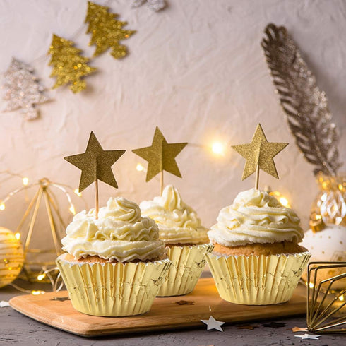GOLF Standard Size Gold Cupcake Liners, 100 Pack Metallic Baking Cups, Gold Foil Wrappers, Muffin Paper Cases