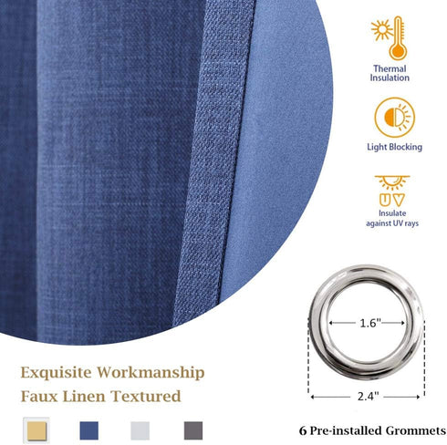 SINGINGLORY Navy Blue Blackout Curtains - 42 x 63 Inches Long Panels Set of 2 Linen Textured Thermal Insulated