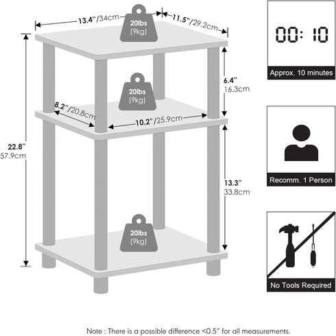 3-Tier Closet, Furinno JUST Night Stand, Turn-N-Tube Nightstand, Toolless Bedside Table, End Table, Side Table