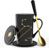 Leo Gifts for Women 15oz Ceramic Coffee Mug with Lid, Spoon, Coaster, Astrology Tea Cup (Black-Gold)