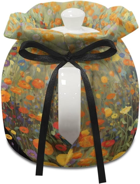 Black Cat Floral Print Tea Pot Cosy, Cotton Tea Cozy for Teapots, Dust Cover Insulated Kettle Cover for Kitchen