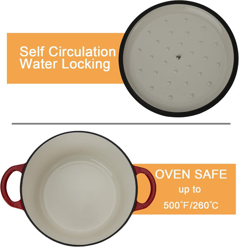 Enameled Cast Iron Dutch Oven Casserole with Lid - 5.5 Quart, Oven Safe up to 500°F, Heavy-Duty Cookware