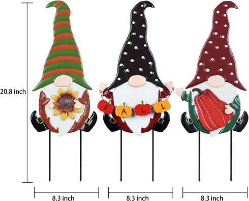 YEAHOME Fall Decorations for Home Outdoor, 3 Pack Gnomes Decorative Garden Stakes for Autumn Lawn Decor