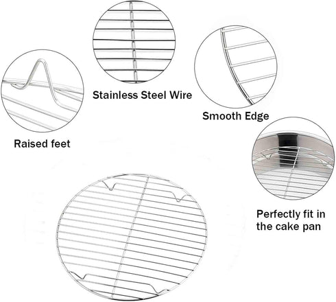 TeamFar Round Cooling Rack - Set of 2, 7½ Inch Stainless Steel Baking Steaming Roasting Rack, Healthy & Dishwasher Safe