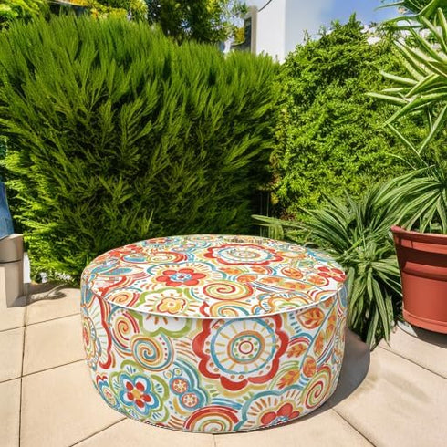 D21 H9 Inch, LVTXIII Indoor/Outdoor Inflatable Ottoman with Handle x Weather-Resistant Round Footstool Pouf for Patio