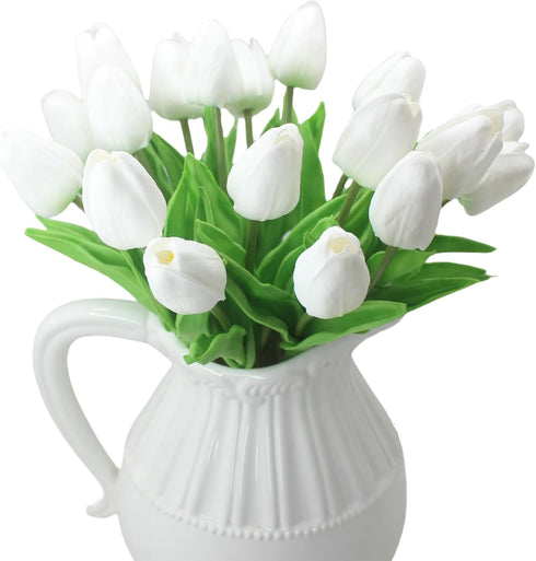 Artificial Tulips 10 Heads Mini Real Touch Flowers, Fake Tulip for Home Decor, Wedding Party DIY Bouquet (White)