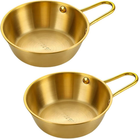 2Pcs 304 Stainless Steel Makgeolli Bowls, Korean Traditional Round Rice Bowl with Handle, Hiking Soup Dish (Large: 20oz)
