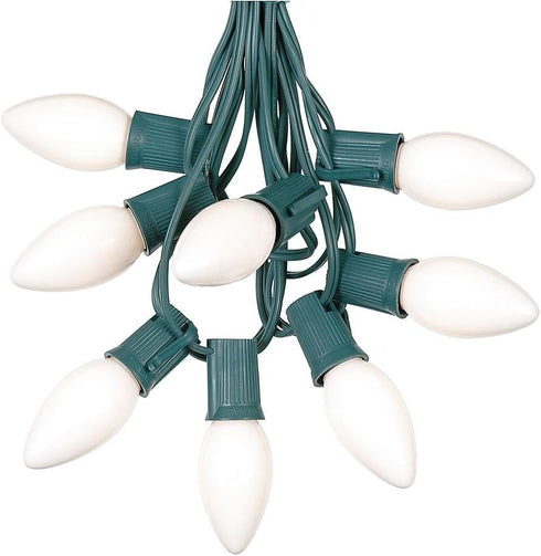 25 Foot C9 White Ceramic Christmas String Light Set - Outdoor Roofline