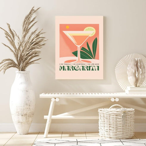 Margarita Boho Cocktail Poster: MIX & MATCH Bar Cart Decor with Cocktail Recipes Wall Art Canvas Print