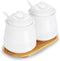 HAOTOP 2 Pack Ceramic Sugar Bowl with Tray, Spoon and Lid, Porcelain Jar for Sugar, Pepper, Coffee, Spice, 12 Ounces