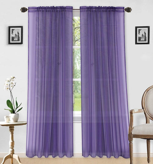 LinenTopia Window Sheer Curtains, 2 Panels, 54" x 84", Light Filtering Drapes for Living Room, Bedroom, Kitchen, Purple
