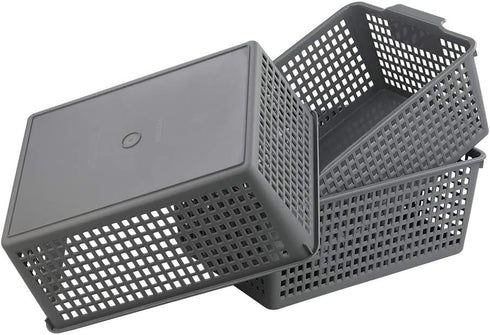 Gloreen 3 Pack Large Plastic Storage Baskets, Multipurpose Organizer Baskets in Grey