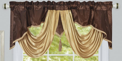 GOHD Golden Ocean Home Decor Valarie Fancy Window Valance - 54 x 18 inches Taffeta Fabric with Satin Swag