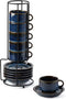 JIEMEI HOME Porcelain Stackable Espresso Cups with Saucers and Metal Stand,4 Ounce