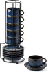 JIEMEI HOME Porcelain Stackable Espresso Cups with Saucers and Metal Stand,4 Ounce