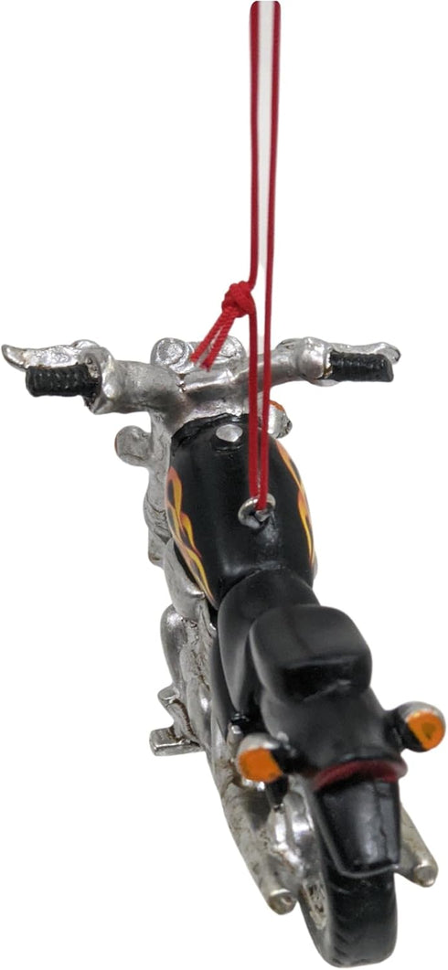 Black Motorcycle Hanging Christmas Ornament with Flames, Resin