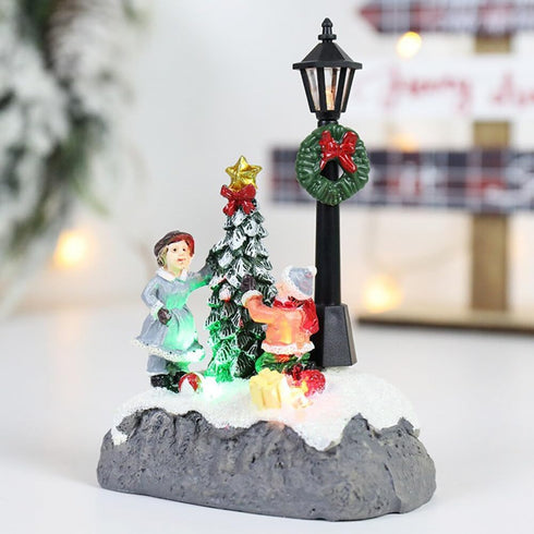 Christmas Town Village Decorations, Battery Operated Resin Scene Village Houses with LED Light
