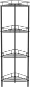 HuggieGems 4 Tier Floor Standing Corner Shower Caddy Organizer Shelf with Hooks, Bathroom