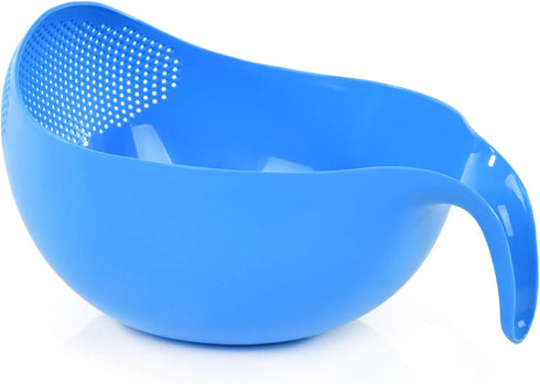 Mintra Home Rice Colander (Blue) - Lightweight Strainer for Cleaning Rice, Beans, Fruit and Vegetables 9.5x13x7
