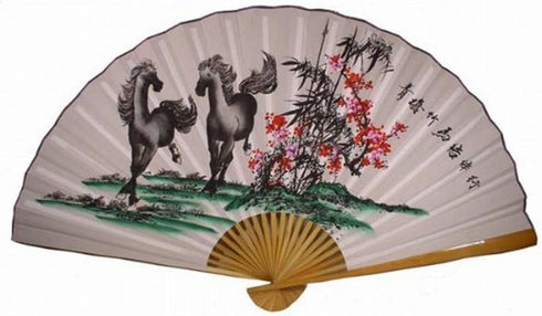 Classic 35" Oriental Feng Shui Wall Fan with Double Horses