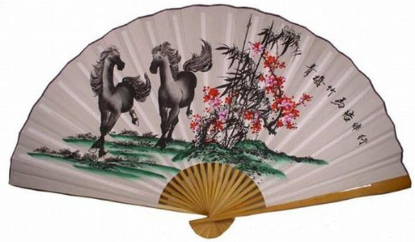 Classic 35" Oriental Feng Shui Wall Fan with Double Horses