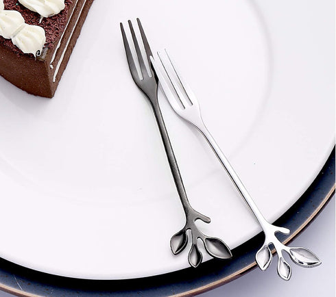 Appetizer Cake Fruit Forks Set of 6, Black Leaf Cocktail Picks for Tasting Dessert, Kitchen Accessory for Parties
