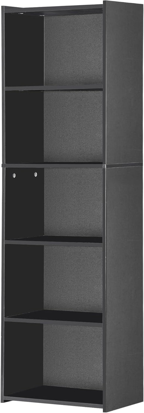 Nouva 5-Shelf Modern Black Bookcase - Stylish Storage Solution for Books, CDs, and More
