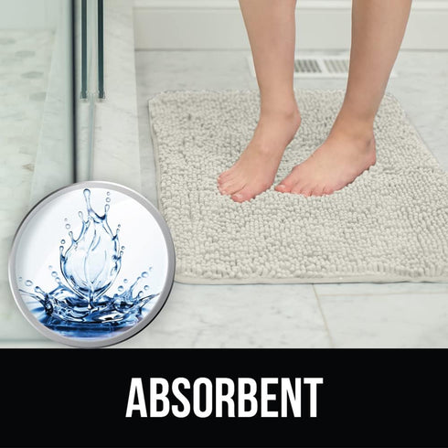 KANGAROO Luxury Chenille Bath Rug, 36x24, Extra Soft and Absorbent Shaggy Bathroom Rugs, Cream