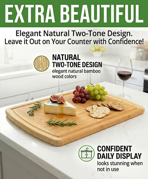 18" Greener Chef Luxury Bamboo Cutting Board (Extra Large) with Vertical Grain Strength Technology - Non Toxic