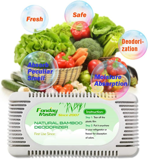 4 Packs Refrigerator Deodorizer (60g Each), Fonday Odor Eliminator for Fridges, Bamboo Activated Charcoal