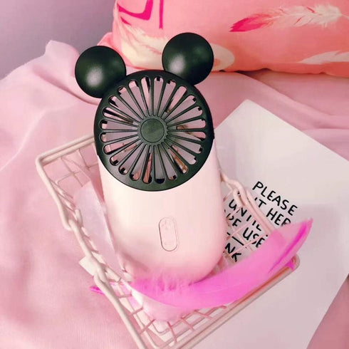 Cute Personal Mini Fan, Handheld USB Rechargeable Fan with LED Light, 3 Adjustable Speeds, Pink Mouse 1 Pack