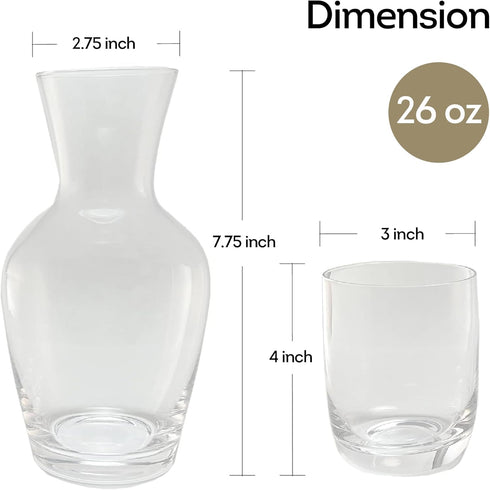 26 oz Lily's Home Water Carafe, With Glass Cup as Lid, Bedside Water Carafe for Bedroom, Bathroom, or Kitchen, Ideal