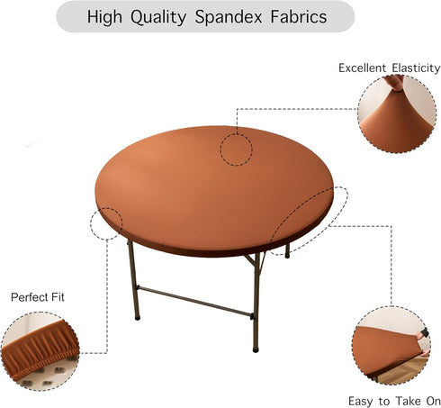 Viiamacki 48 Inch Round Spandex Fitted Tablecloth, Elastic Picnic Folding Table Cloth, Stretchy Patio Table Cover