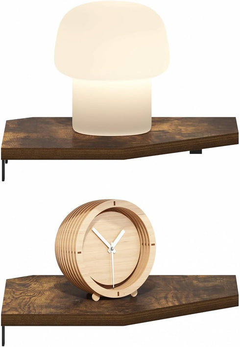Furinno Rossi Hexagon Floating Shelves for Wall, Set of 2 Geometric Corner