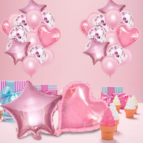 28Pcs Happy Birthday Party Decorations, Confetti Balloons 18" Star Heart Foil Balloons for Women Wedding Decor