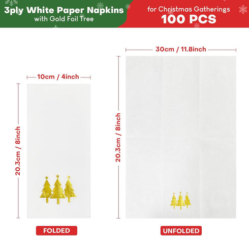 FUNPAK 100pcs 3-Ply Christmas Napkins Paper Hand Towels for Bathroom Dinner, Disposable Christmas Napkins, Xmas Paper